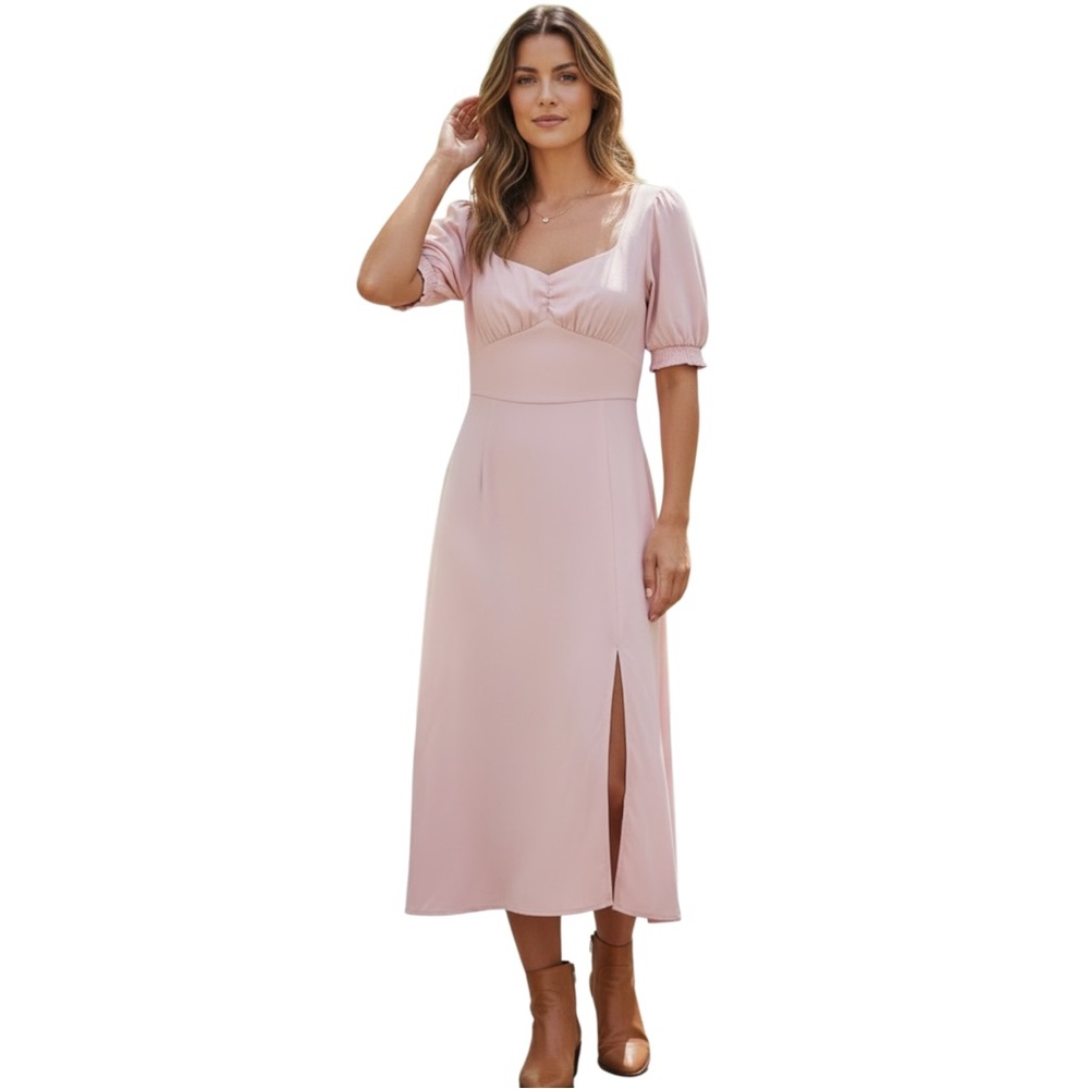 Petal & Pup Franklin Puff Sleeve Dress, Sweetheart Neckline, Baby‎ Pink, Size 16